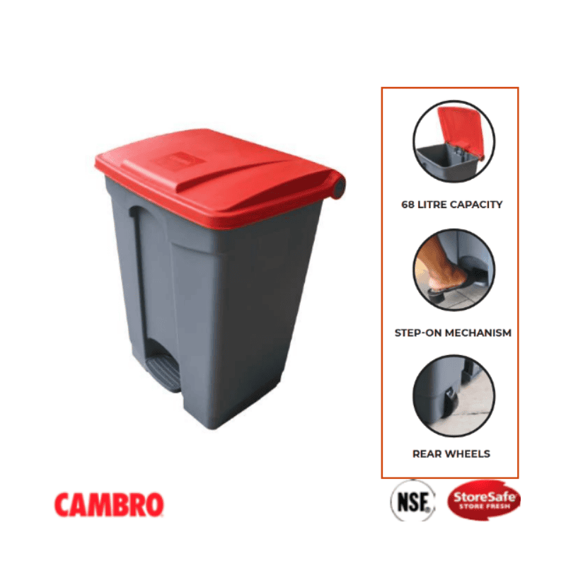 PEDAL BINS PLASTIC - 68L RED
